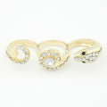 Fashion Gold Snake Three Finger Rings Jewellery Rhinestone Rings FR39